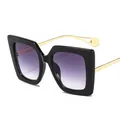 Fashionable oversized square sunglasses with black frame and purple gradient lenses - Black Frame Gray Lenses