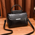 Vintage black PU leather handbag with litchi texture and silver metal handle - Black