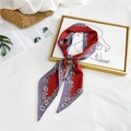 Long silk scarf in purple and red floral print displayed on a soft white background - Wine Red Floral Edge