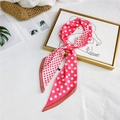 Pink and red polka dot silk scarf tied in a bow with elegant fashion accessories - Pink White Polka Dot