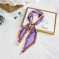 Silk neck scarf with purple and pink floral patterns on an elegant white background - Purple Floral Edge