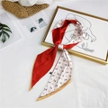 Elegant red and white patterned 100% silk skinny scarf with gold borders and silk label - Red White Horse Block