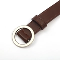 Minimalist dark brown PU leather belt with round silver buckle for jeans and dresses - Round Silver Buckle / Dark Brown