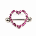 Piercing per capezzolo a forma di cuore con strass rosa e barra in acciaio inossidabile - Cuore zirconia rosa / Rosa Rosso