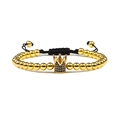 Geflochtenes Armband mit Goldperlen und schwarzem Zirkon-Kronenanhänger im Set - Gold