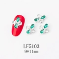 Detailed view of silver flower nail charm with green and white gems, size 9x11mm - 5103 Peacock Green + White