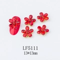 Macro detail of red 5-petal flower nail charms with 13x13mm alloy base for nail art - 5111 Bright Red