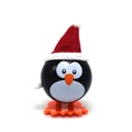 Wind-up penguin toy with red Santa hat and black spherical body for Christmas gift - Wind-up Penguin with Pointed Hat