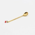 Golden stainless steel coffee spoon with a red cherry charm on a white background - 410 Gold Stainless Steel Cherry Spoon