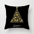 Détail de la housse de coussin de Noël noir et or avec arbre festif et texte - Noir Or Renne Forme d'Arbre de Noël