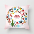 Square festive pillow cover featuring a Christmas wreath with Santa and Snowman - Pink Festive Circle Wreath (DRD370-17)