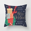 Christmas pillowcase featuring a person in a green sweater with gift boxes on dark blue - Dark Blue Figure with Gifts (DRD370-13)