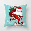 Blue Christmas pillow cover featuring a cute Santa Claus riding a scooter - Scooter Santa Claus (DRD370-5)
