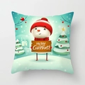 Mint green Christmas pillow cover featuring a cute snowman holding a Merry Christmas sign - Mint Green Snowman with Sign (DRD370-16)
