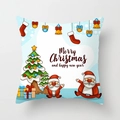 Detail of Santa Claus and snowman cushion cover with Merry Christmas typography - Blue Base Cartoon Group (DRD370-15)