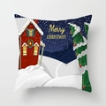Christmas pillow cover featuring a snow cabin, tree, and Merry Christmas text - White Background Red House (DRD370-27)