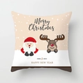 Christmas pillow cover featuring cartoon Santa and Reindeer with Merry Christmas text - Beige Spliced Christmas Reindeer (DRD370-34)