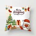 Christmas pillow cover featuring Santa Claus and Christmas tree with festive holiday motifs - White Base Festive Illustration (DRD370-29)