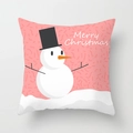 Pink Christmas pillow cover with cute cartoon snowman and Merry Christmas text - Pink Snowman Festive Blessing (DRD370-33)