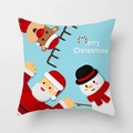 Blue Christmas pillowcase featuring Santa, snowman, and reindeer with Merry Christmas text - Light Blue Festive Trio (DRD370-32)
