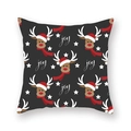 Christmas reindeer pillowcase with black background and Joy lettering for holiday decor - Black Base JOY Reindeer Illustration (DRD370-36)