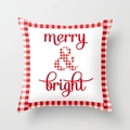Square polyester Christmas pillow cover with Merry & Bright text and red plaid border - Red Plaid Border merry bright