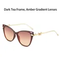 Cat eye zonnebril met donkerbruin montuur en gouden metalen vlinderpootjes - Donker Thee Frame Grijs Thee Glazen
