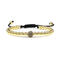 Fashionable braided zircon bead bracelet with gold spherical beads and adjustable cord - Gold