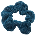Sparkly dark blue metallic yarn scrunchie with a shimmering texture and elastic fit - Lake Blue