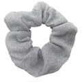 Sparkly silver scrunchie for women with high-density metallic glitter and elastic hair tie - Silver