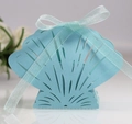 Sky blue shell shaped paper gift box with laser cut details and organza ribbon - Pearl Pale Blue