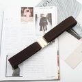 Detailed macro view of dark brown elastic belt with a polished gold rectangular buckle - Metal Square Buckle (Coffee)