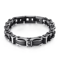 Vintage titanium steel motorcycle chain bracelet for men with centered cubic zirconia - Matte Black (KB117621-KHY)