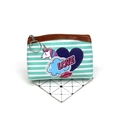 Detail of cute unicorn coin purse with mint green stripes and silver metal zipper pull - Mint Green Striped Unicorn (No.8)