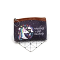 Detail of purple unicorn coin purse with zipper closure and cute graphic prints - Deep Purple Unicorn (No.3)