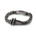 Bracciale bizantino da uomo in acciaio al titanio vintage con finitura argento antico - Argento Antico (Nero Bollito)