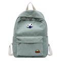 Light green corduroy backpack with cute cartoon eyes and mountain embroidery detail - Green