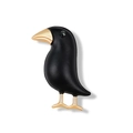 Spilla creativa a forma di corvo nero con becco dorato e occhio con gemma verde su bianco - Spilla Corvo Nero Grande