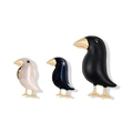 Tre creative spille a forma di corvo in smalto bianco, blu e nero con dettagli oro - Set da 3 pezzi