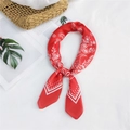 Red paisley silk square scarf with classic white patterns used as a versatile headband - 70cm / Red