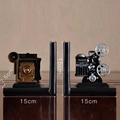 Vintage style camera and movie projector bookends in black and bronze wood finish - Retro Camera & Projector Bookends