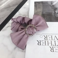 Elegant mauve satin bow scrunchie with sparkling rhinestone ring center detail - Bow with Rhinestone / Dust Rose