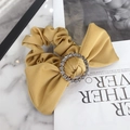 Elegant gold satin scrunchie with large bow and sparkling rhinestone centerpiece - Bow with Rhinestone / Yellow