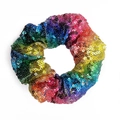Rainbow gradient sequin hair scrunchie with colorful metallic finish and mesh fabric - Colorful