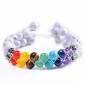 Detailed macro of white turquoise beaded bracelet with seven chakra stones and braided rope - White Turquoise Double Row