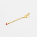 Golden stainless steel fruit fork with a cute small red strawberry pendant decoration - 410 Gold Stainless Steel Strawberry Fork