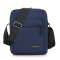 Navy blue men's Oxford shoulder bag with multiple zippers and SANSEYU logo plaque - Blue