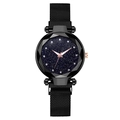 Women's starry sky watch with black Milanese magnetic band and crystal markers - Black