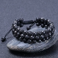 Handmade triple-row lava rock and hematite stone beaded bracelet with adjustable cord - 6MM Lava Stone Hematite Bracelet (3 Rows)