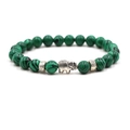 Green malachite beaded bracelet for men featuring a vintage silver elephant charm - Malachite